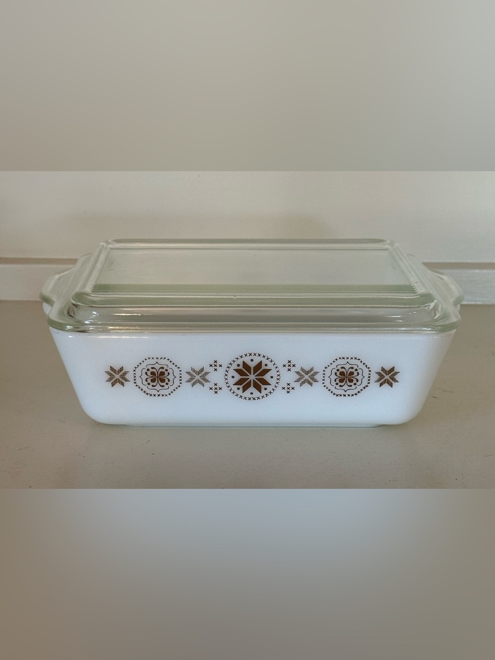 Vintage PYREX Brown Town & Country 1.5 qt refrigerator dish 503 w/ lid